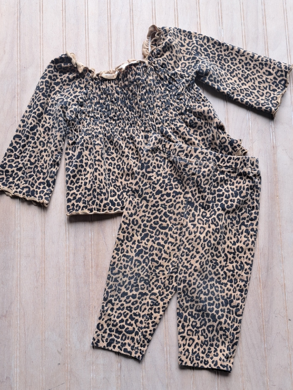 Healthtex Smocked Animal Leopard Print 2 Piece Outfit Infant Girl Comfy Set